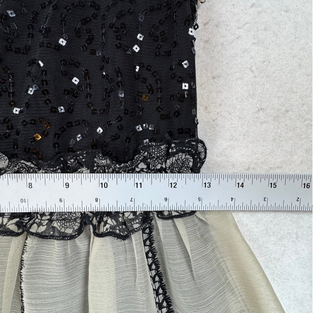 Ultra Pink Sequin Lace Border Print Dress Black Cream Sleeveless Party Small Y2K - Picture 6 of 7